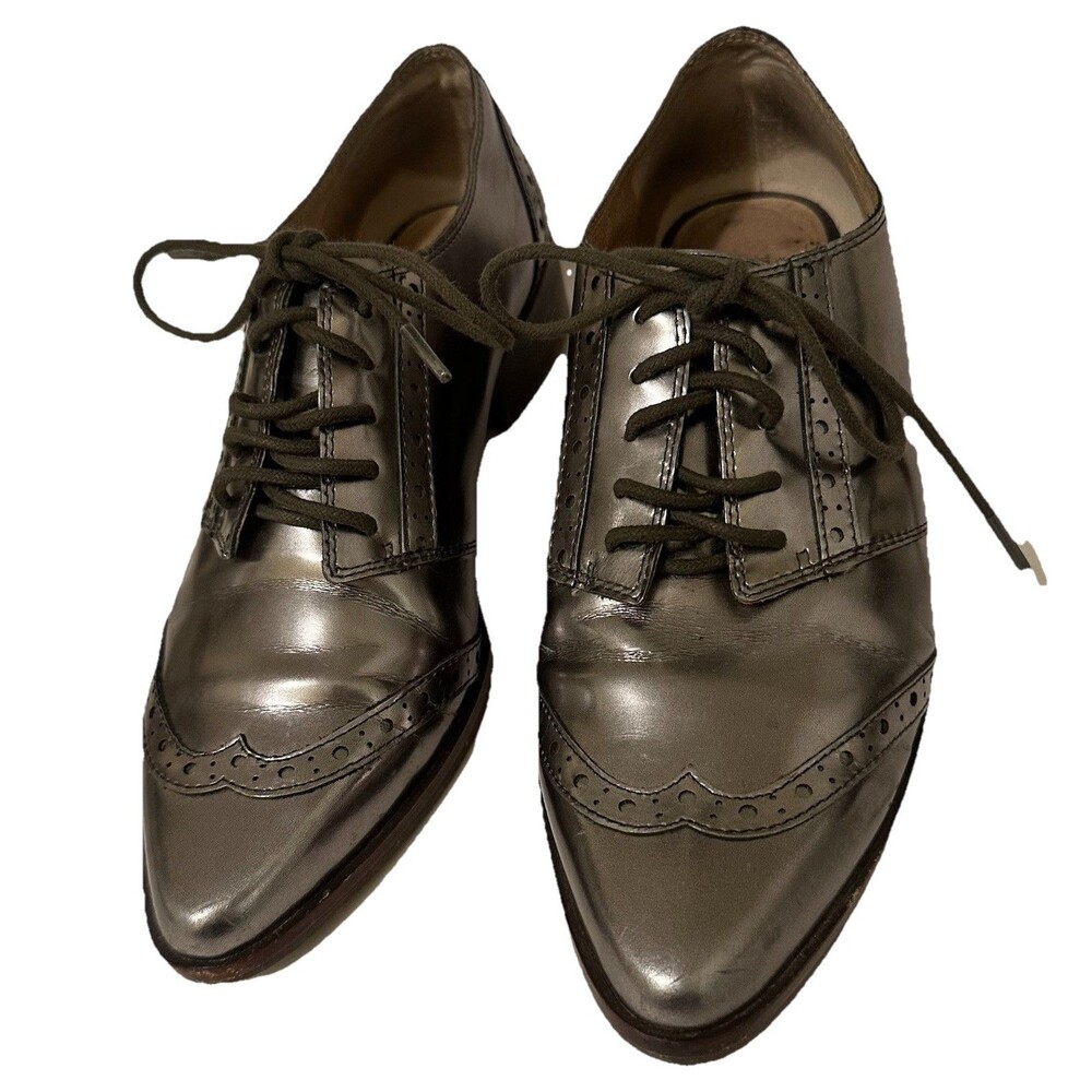 Louise et Cie Pewter Metallic Wingtip Oxford Shoes Women 7M Brogue